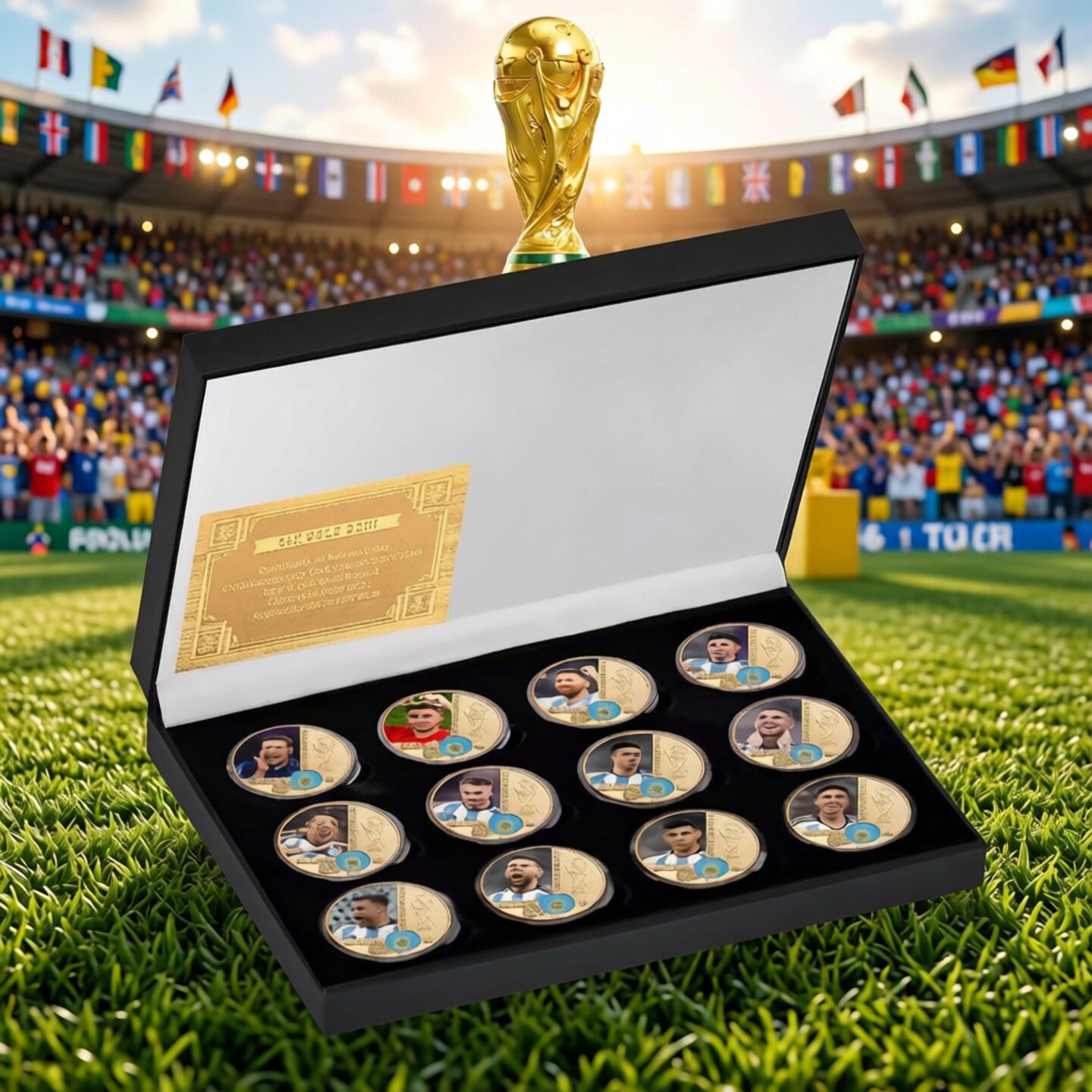 世界杯周边纪念币阿根廷法国巴西意大利西班牙生日礼物男生礼盒装