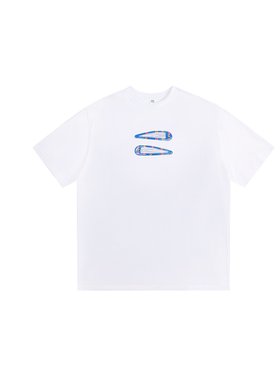 LarvaCosmos｜collage系列复古蓝色发夹图案短袖T恤