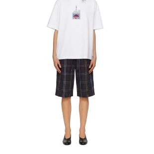 LarvaCosmos｜紫色格纹灯芯绒五分裤 宽松休闲阔腿短裤