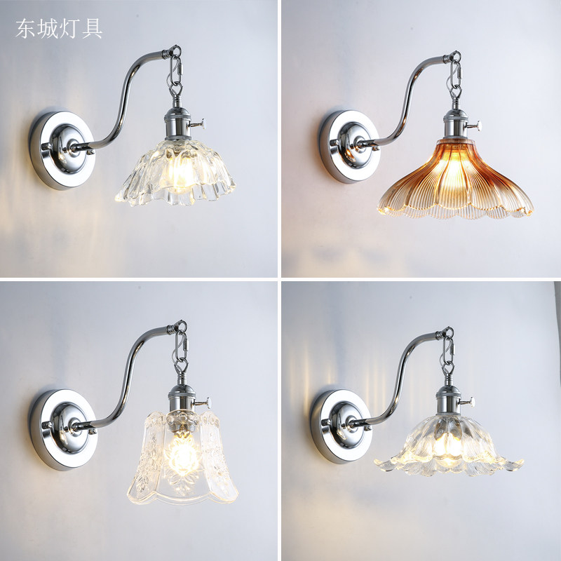 镜前灯日式复古床头玻璃壁灯现代北欧风简约雕花卫生间浴室前灯具