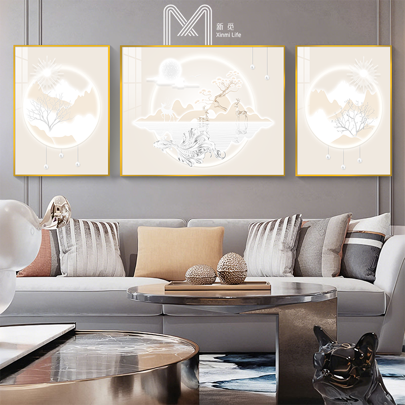 高端轻奢山水客厅装饰画酒店卧室书房背景墙沙发墙时尚晶瓷三联画,家居饰品,镜面画,淘宝优惠券,粉丝福利购,淘宝优惠卷