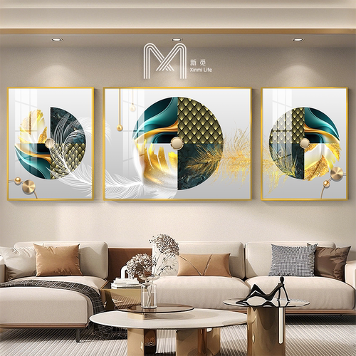 高端轻奢客厅酒店装饰画卧室书房背景墙沙发墙现代时尚晶瓷三联画