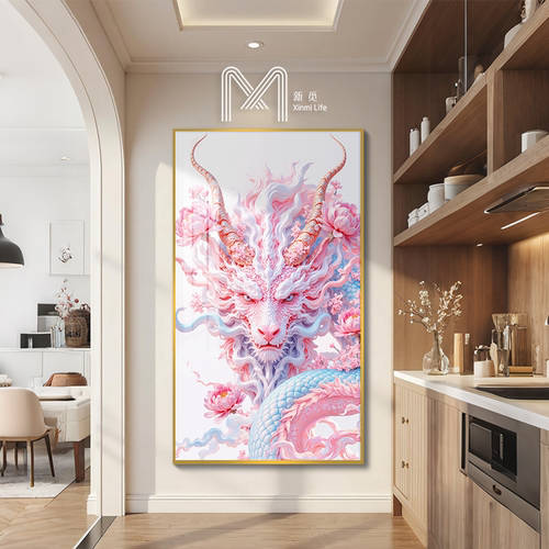 高端轻奢客厅酒店书房玄关时尚创意中国龙晶瓷装饰画挂画