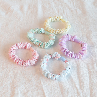 韩版 小清新缎面质感苹果印花布艺小肠发圈高弹力头绳耐用皮筋发饰