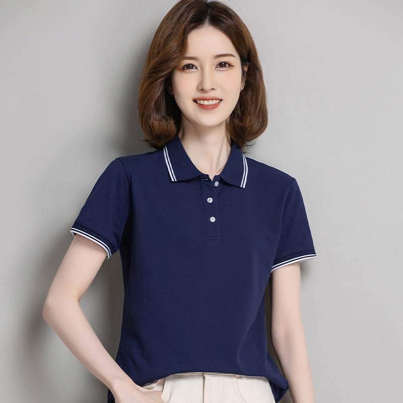 2026夏季新款休闲减龄短袖t恤女士纯棉团体工衣印logo翻领polo衫