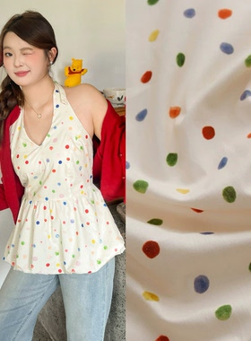 油画彩虹水玉波点全棉60支府绸面料服装女装连衣裙衬衫纯棉布料