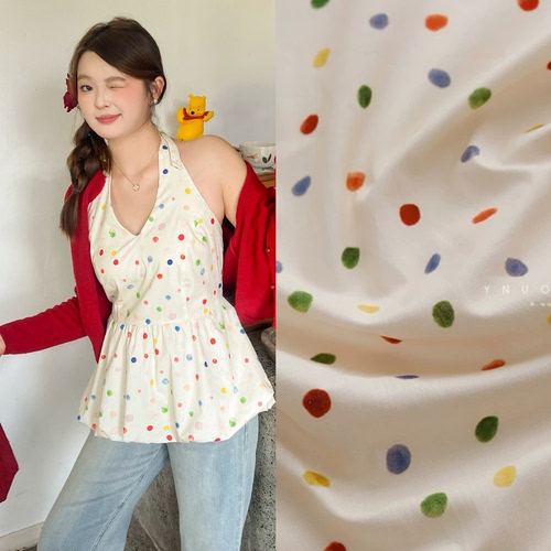 油画彩虹水玉波点全棉60支府绸面料服装女装连衣裙衬衫纯棉布料