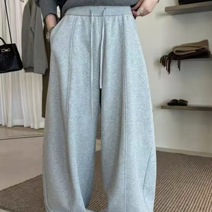 2025冬新款慵懒风高腰阔腿加绒卫裤女宽松抽绳垂感休闲通勤长裤