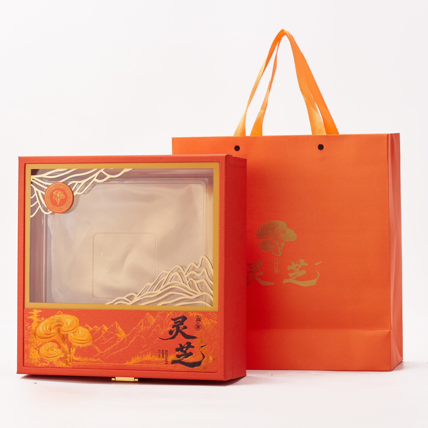 高档野生灵芝包装盒灵芝礼盒空盒干货灵芝片切片展示盒礼品盒子图片