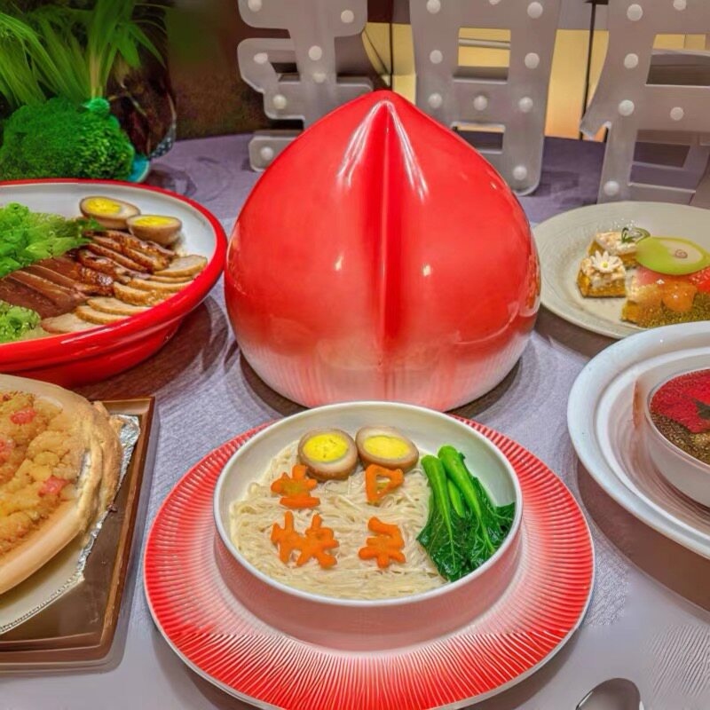 中式寿桃陶瓷心形大小号寿面盘