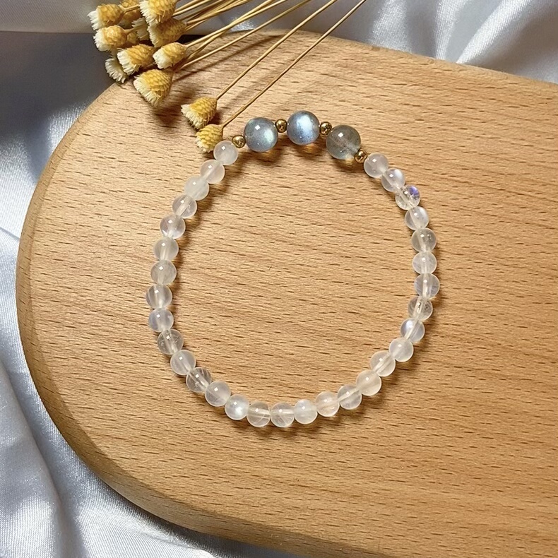 灰月光石拉长石爱情守护石手串女