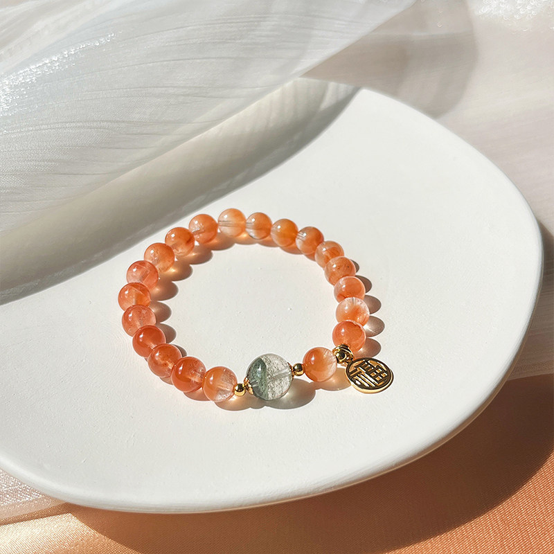 天然红兔毛水晶手链女士红发晶绿幽灵红色水晶手串送妈妈饰品礼物