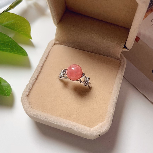 天然红纹石戒指925纯银指环活口