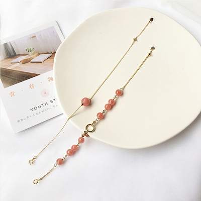 天然红纹石手链女粉水晶单珠手串