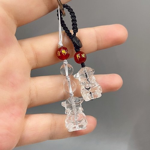 天然白水晶财神爷汽车钥匙扣挂件手机链吊坠招财水晶包包挂饰车挂