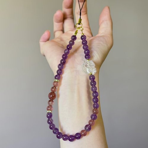 紫水晶手机链串珠挂绳手腕绳挂饰
