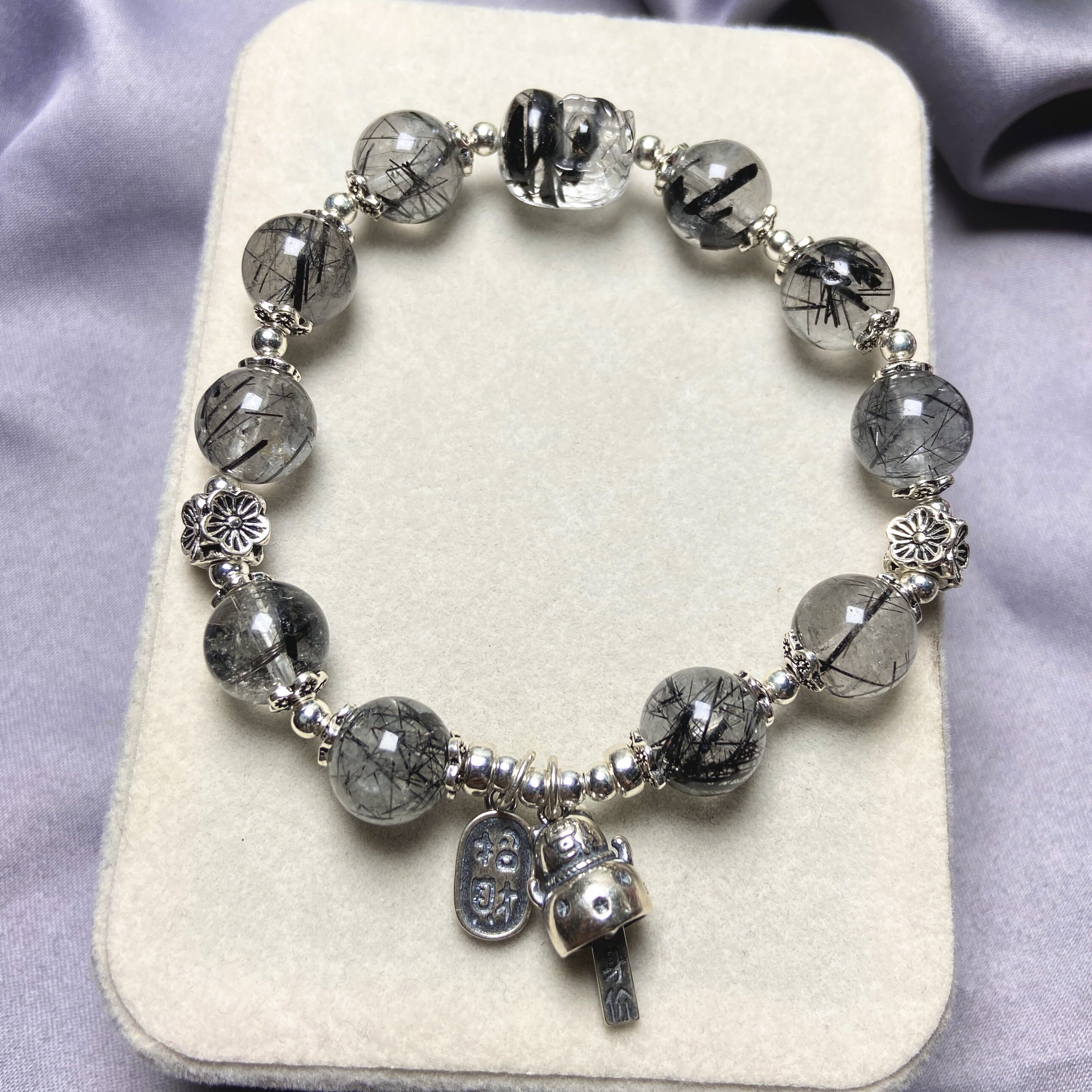 天然黑发晶貔貅手链女男小众原创饰品纯银送女友礼物黑色水晶手串