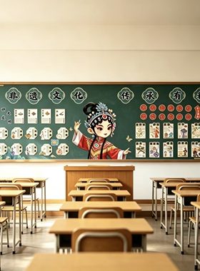 非遗文化墙戏曲脸谱环创班级传统文化黑板报国风班级墙贴KT板