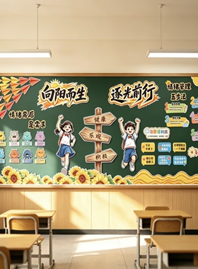 情绪管理五步法治愈便利店主题墙向日葵纸飞机教室心理文化墙布置