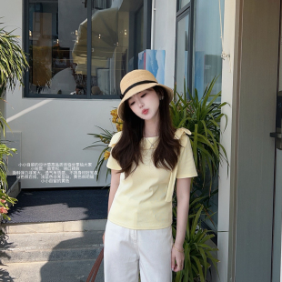 上衣 披肩领26春夏新款 小小家 小个子设计感高品质绑带T恤短袖