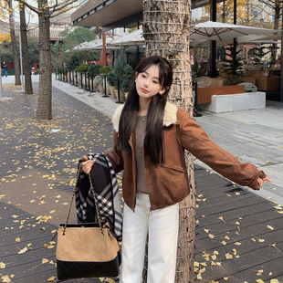 小小家 小个子小码麂皮绒夹棉外套柔软冬季保暖绒毛内里夹克150xs