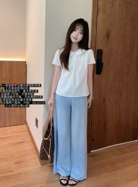 小小家 小个子天丝薄款垂感牛仔裤26夏浅蓝色阔腿直筒显高瘦裤子