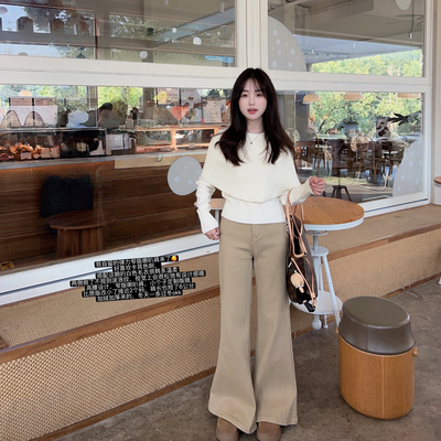 小小家小个子    韩版弹力窄版喇叭加绒牛仔裤高腰显高瘦长款裤子