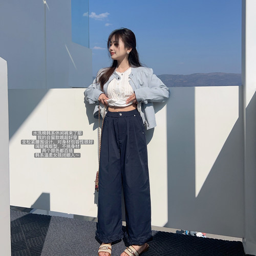 小个子花边水洗棉休闲裤