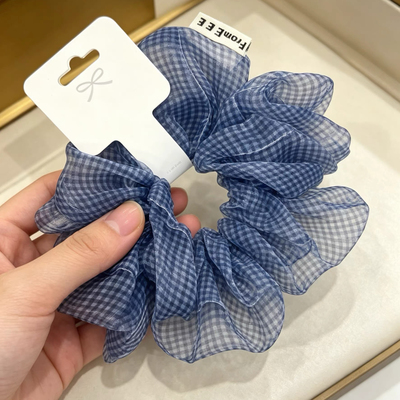 蓝格子泡泡纱大号显发量大肠圈