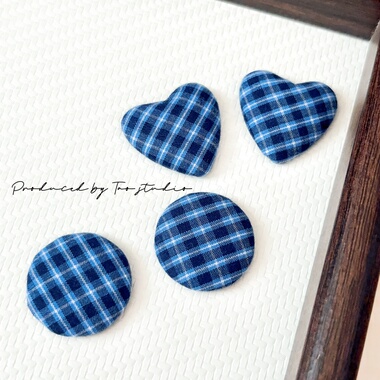 原创自制蓝色格子爱心耳钉小众设计感高级感百搭耳夹无耳洞女