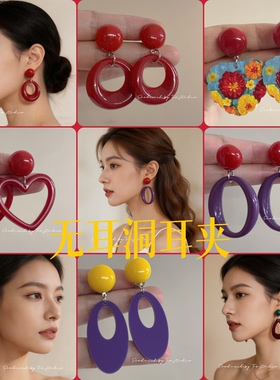 港风夸张复古耳环俏皮红色波点耳饰儿童港式女童耳夹女洋气配饰品