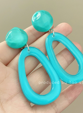 湖绿色春夏夸张几何无耳洞耳夹港风复古8090年代显白清冷感耳饰女