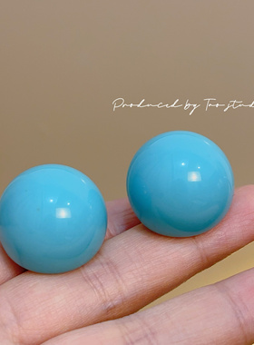 港风复古极简显白蓝绿色高腰珠珠耳钉百搭立体球球耳环小众设计感