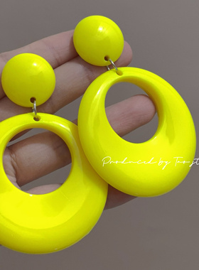 2025春夏新款潮夸张大气黄色耳环女高级感小众圆形气质耳夹无耳洞