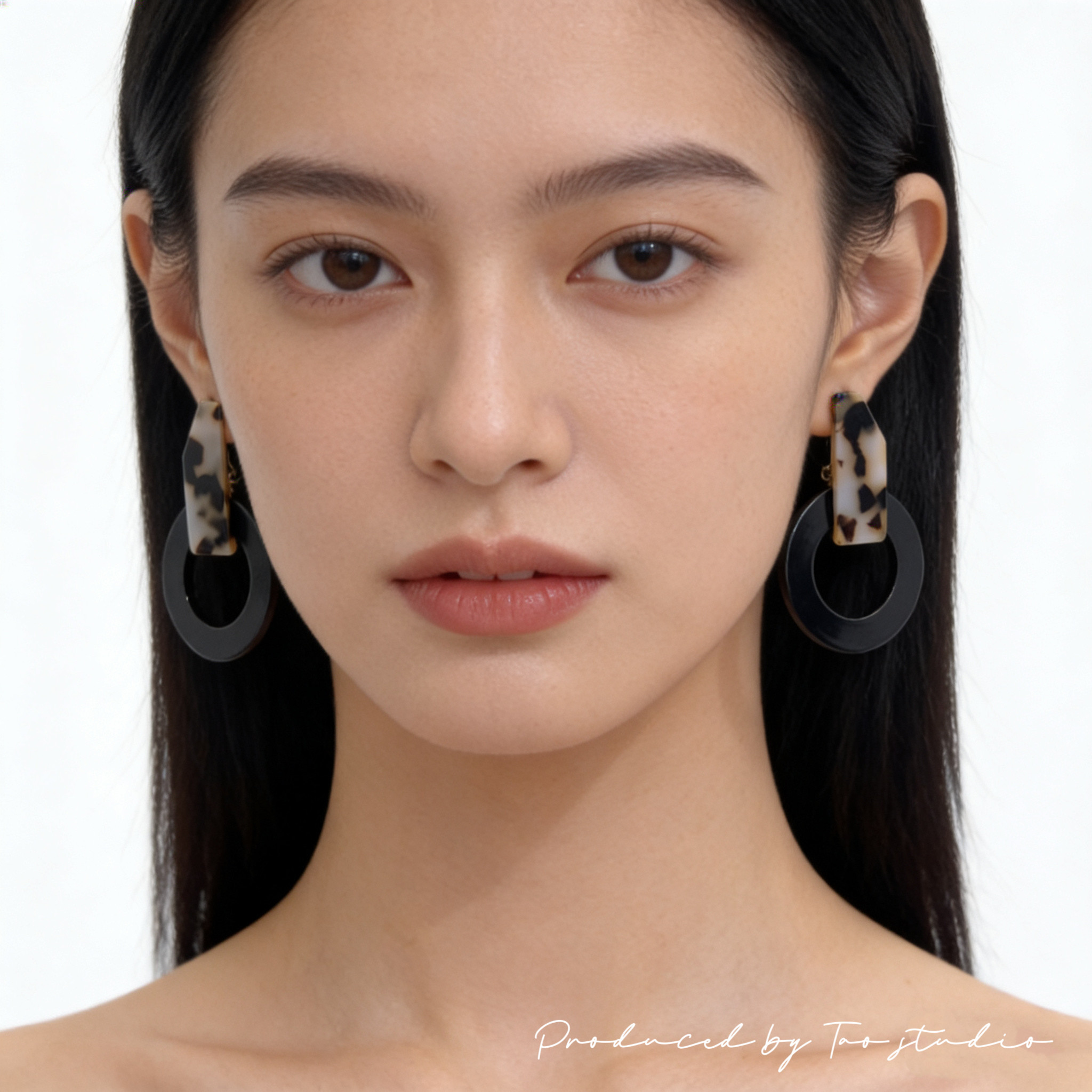 安娜同款韩国简约气质几何豹纹黑色圆环耳钉复古chic耳夹无耳洞女