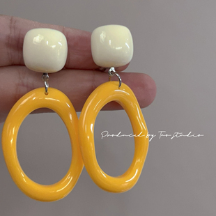 复古港风氛围感黄色不规则耳环小众设计感高级夸张耳饰无耳洞耳夹