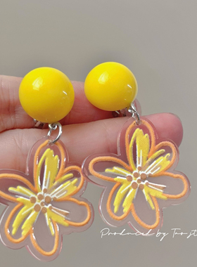 复古港风氛围感黄色耳环小众设计感高级夸张耳饰无耳洞耳夹女