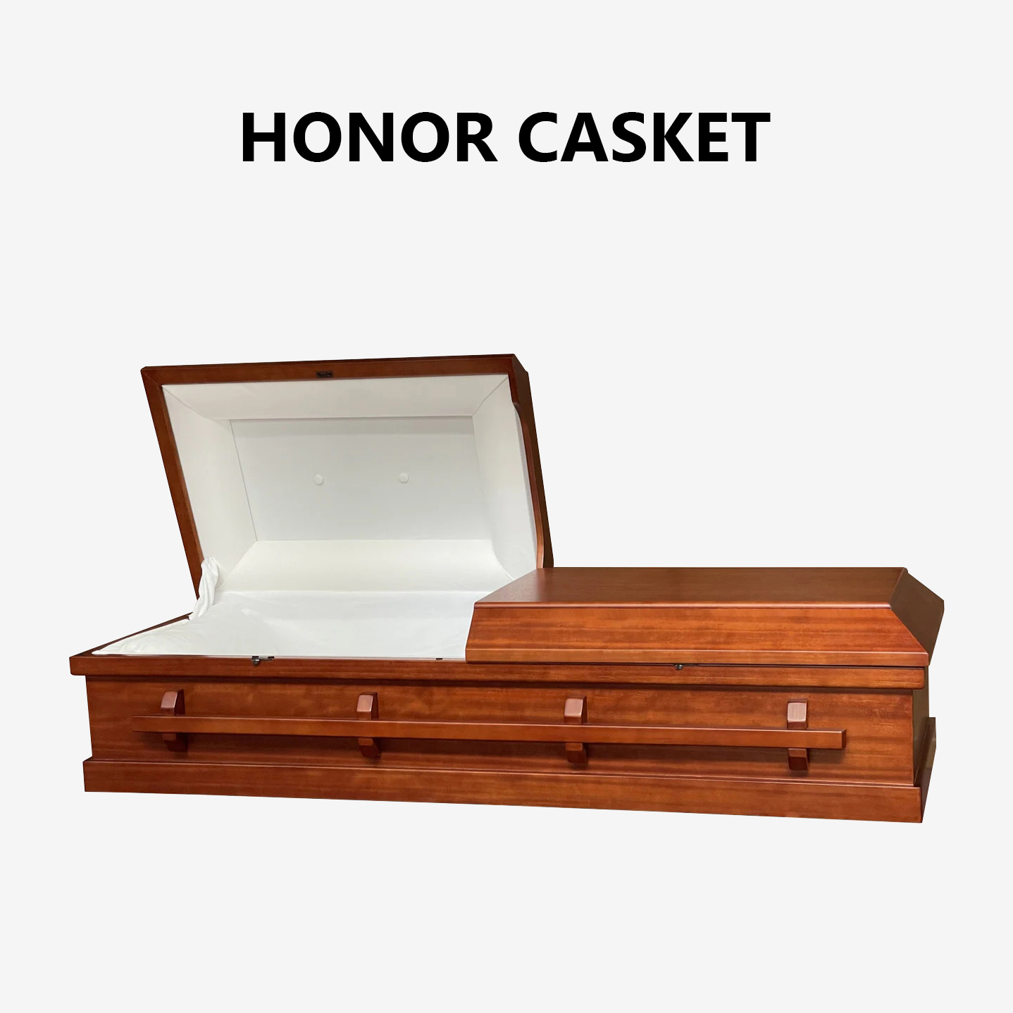 经典-杨木贴面木棺材，内饰为白色天鹅绒
