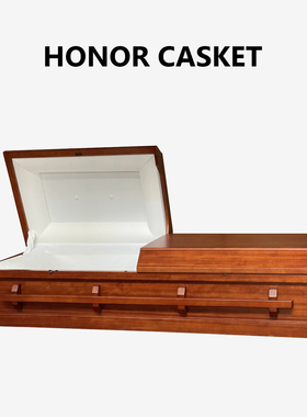 经典-杨木贴面木棺材，内饰为白色天鹅绒