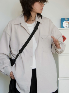 青年Culture】温顺低饱和灰色衬衫宽松雾霾色系破碎感休闲衬衫