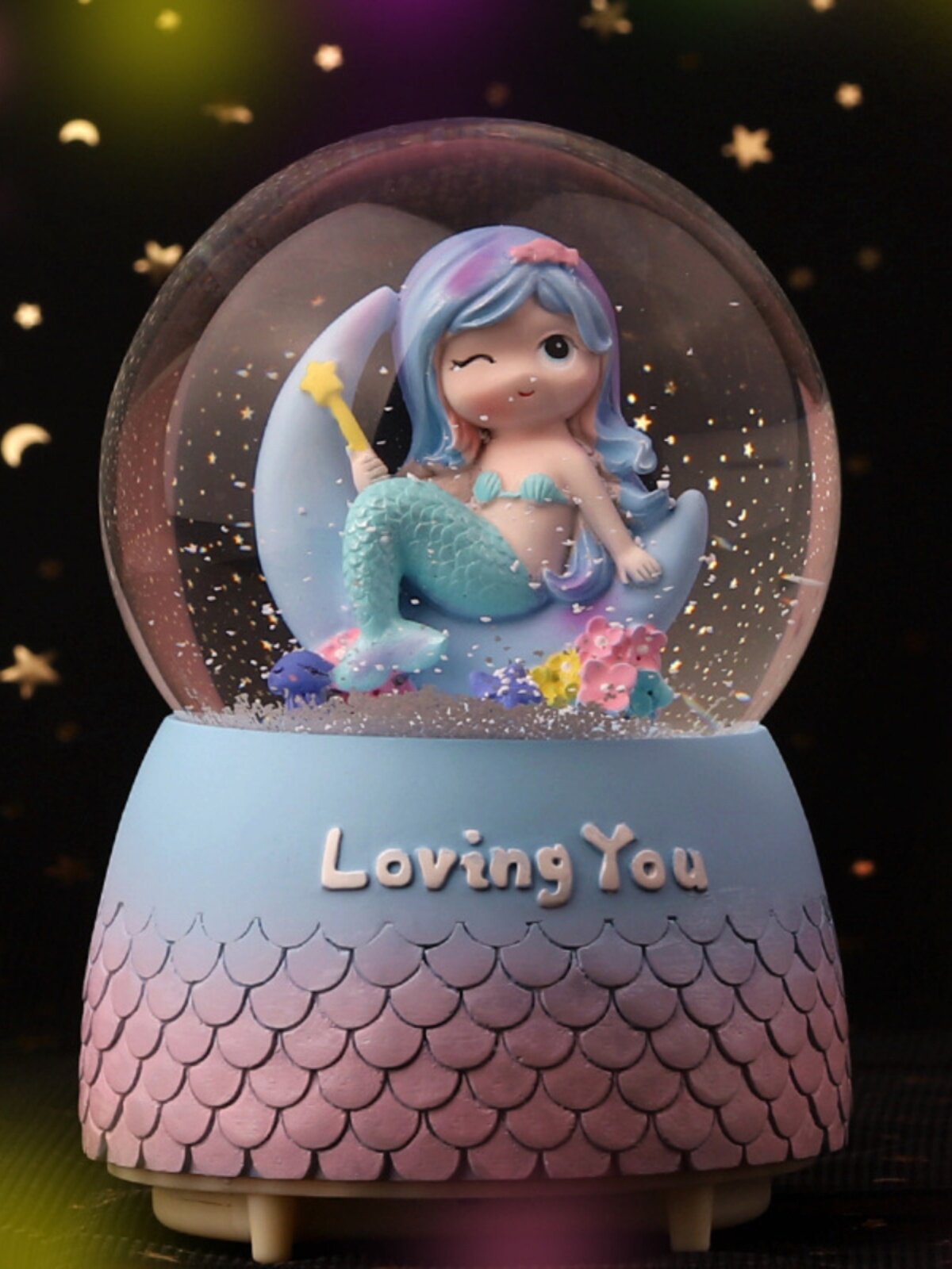 인어 뮤직 박스 크리스탈 볼 조명과 눈 소녀를위한 투명한 공 뮤직 박스 소녀 생일 선물