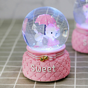 hello kitty音乐盒猫咪女童生日礼物儿童水晶球旋转八音盒送女生