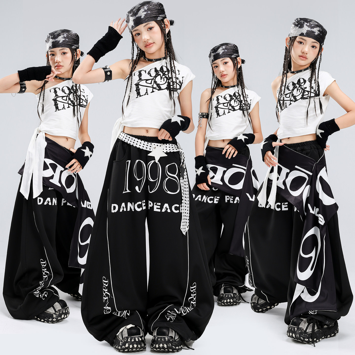 少儿jazz爵士舞演出服女童韩版白色背心练功服街舞韩舞Kpop舞蹈服