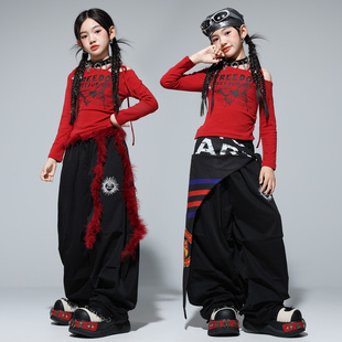 爵士舞潮服女童时髦露脐长袖jazz舞蹈练功服女团韩舞街舞表演出服