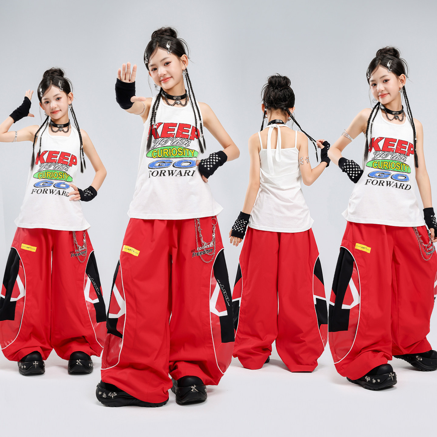 爵士舞潮服女童甜酷风白色背心舞蹈练功服女团jazz街舞演出服套装