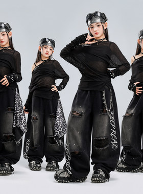 女童黑色长袖jazz爵士舞走秀潮服