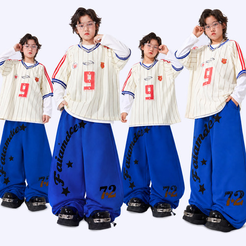 儿童嘻哈条纹T恤hiphop街舞服装