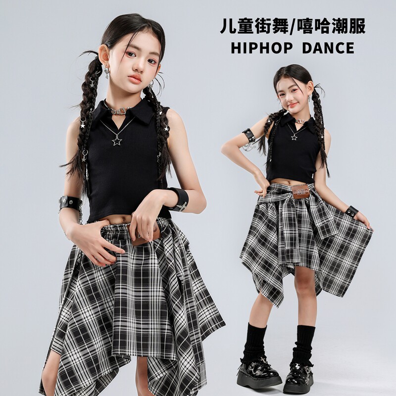 女童时髦背心jazz爵士舞街舞服装图片