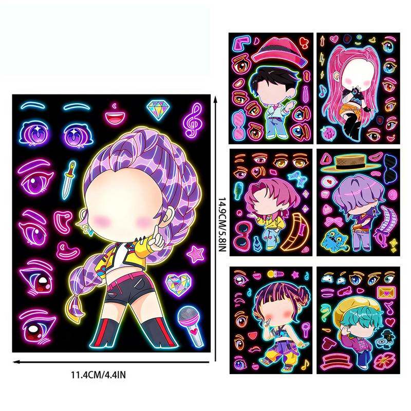 霓虹版猎魔女团vs沙加男团拼图贴纸鲁米秦宇儿童DIY手账装饰贴纸