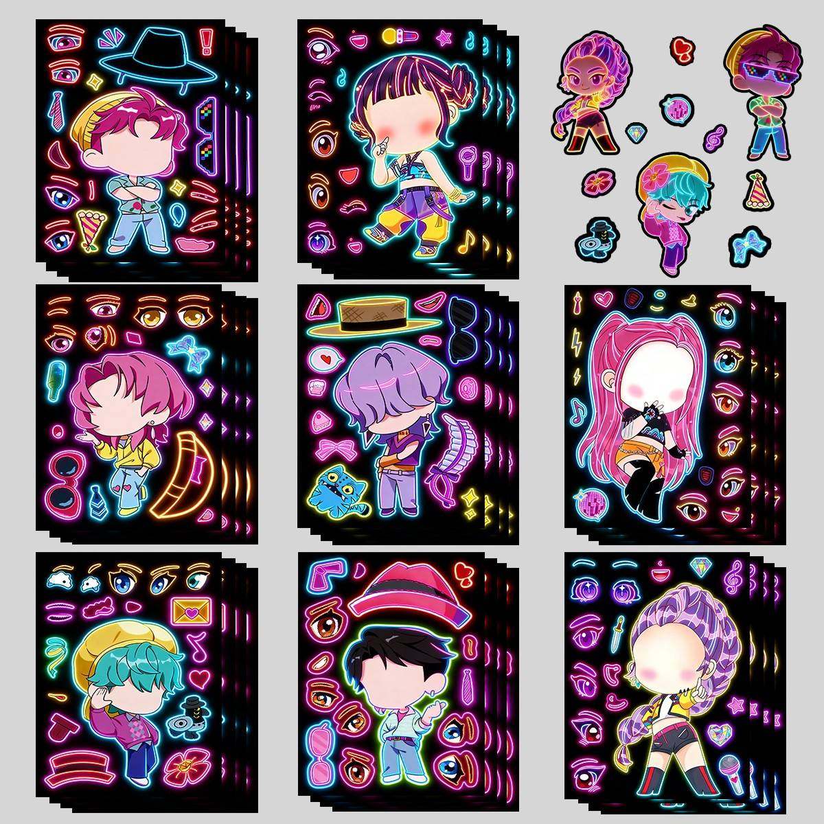 kpop猎魔女团霓虹拼装贴纸儿童DIY手账贴装饰贴saja bo